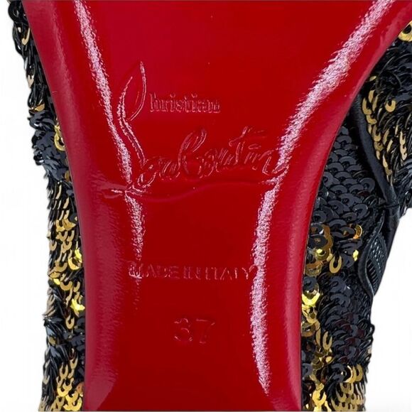 Christian Louboutin Black and Gold Sequin Ankle Boots - Picture 9 of 9
